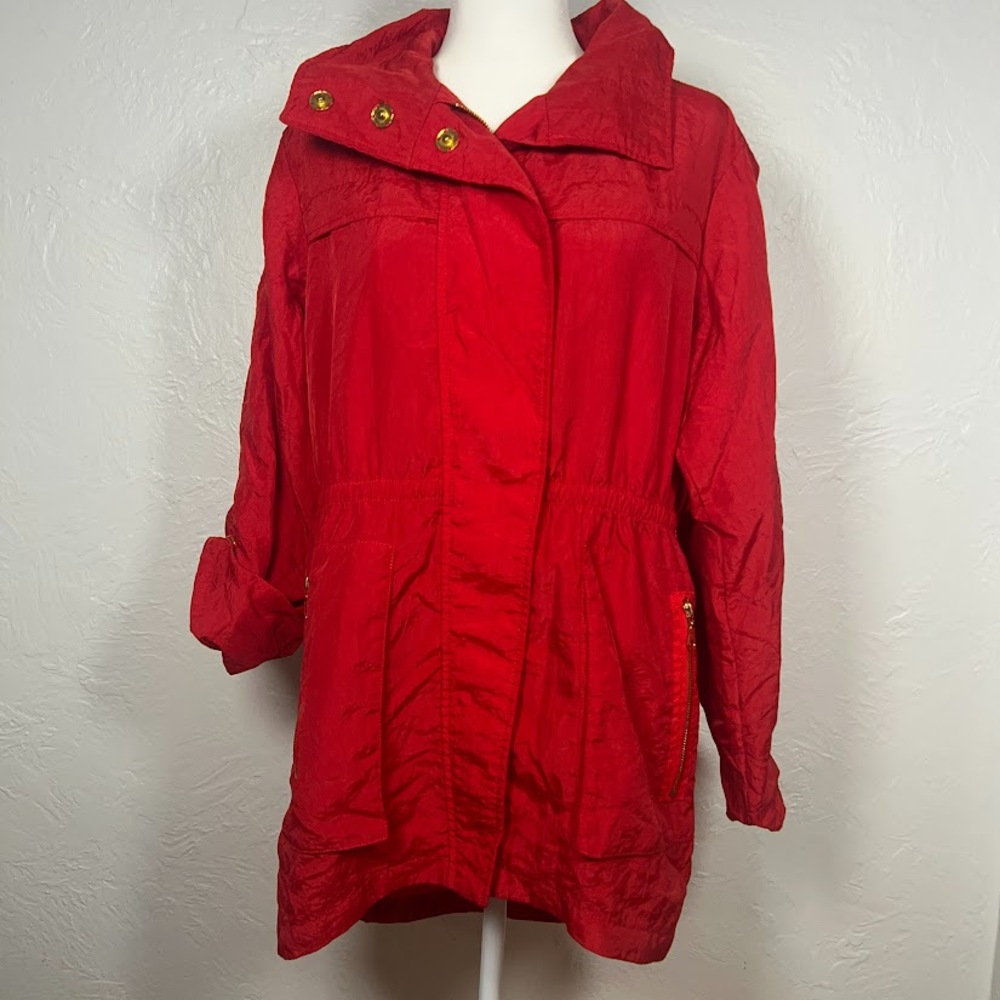 Casablanca Red Hooded Jacket M Gold Hardware Packable Lightweight Utility